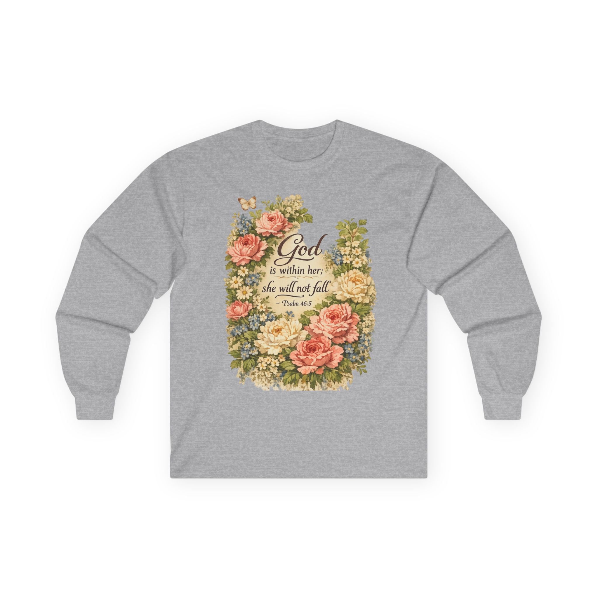 God is Within Her Long Sleeve Tee - Christian Faith Shirt for Women