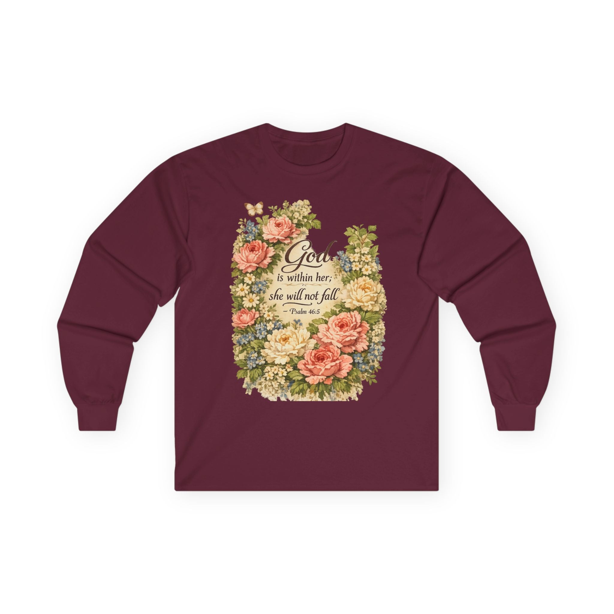 God is Within Her Long Sleeve Tee - Christian Faith Shirt for Women