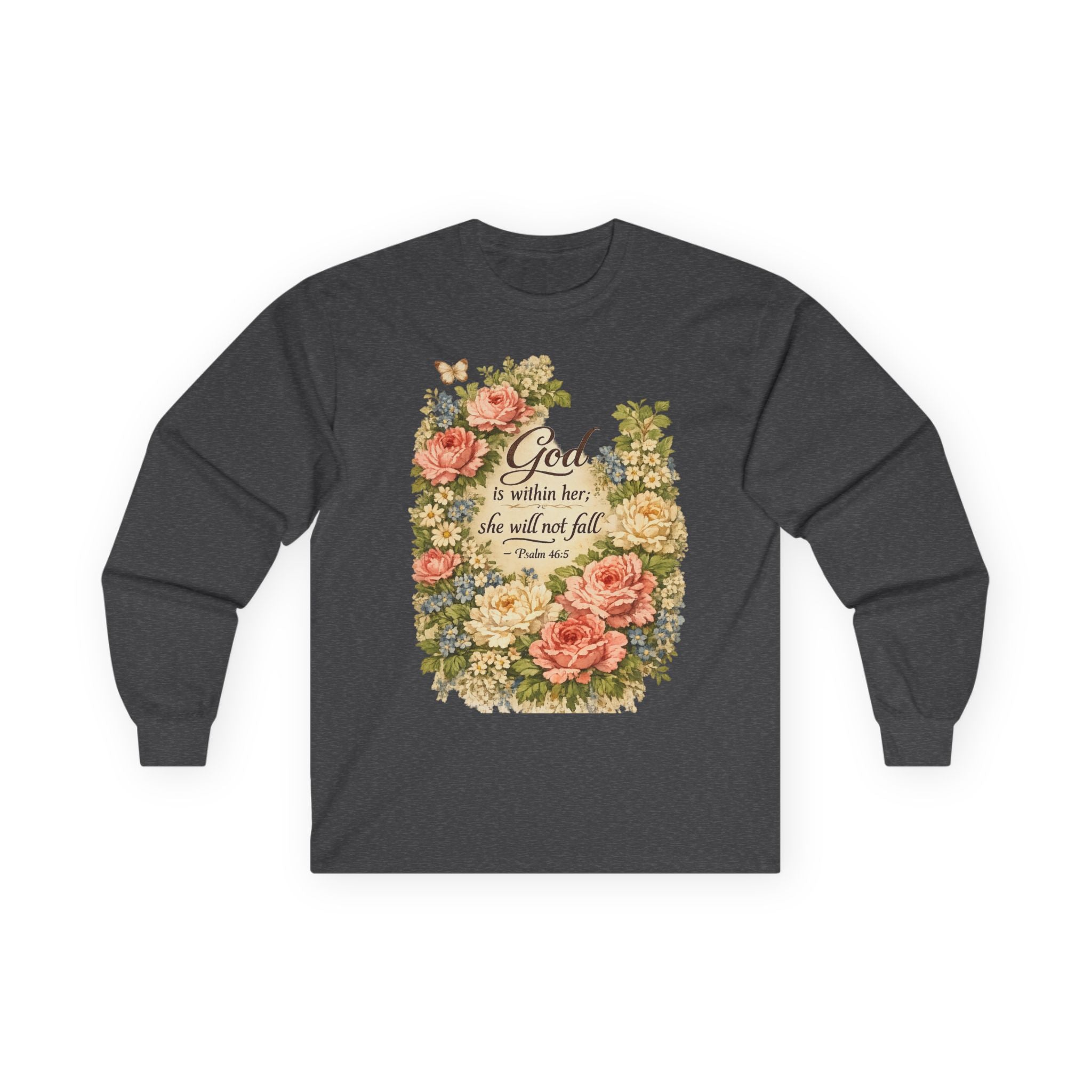 God is Within Her Long Sleeve Tee - Christian Faith Shirt for Women