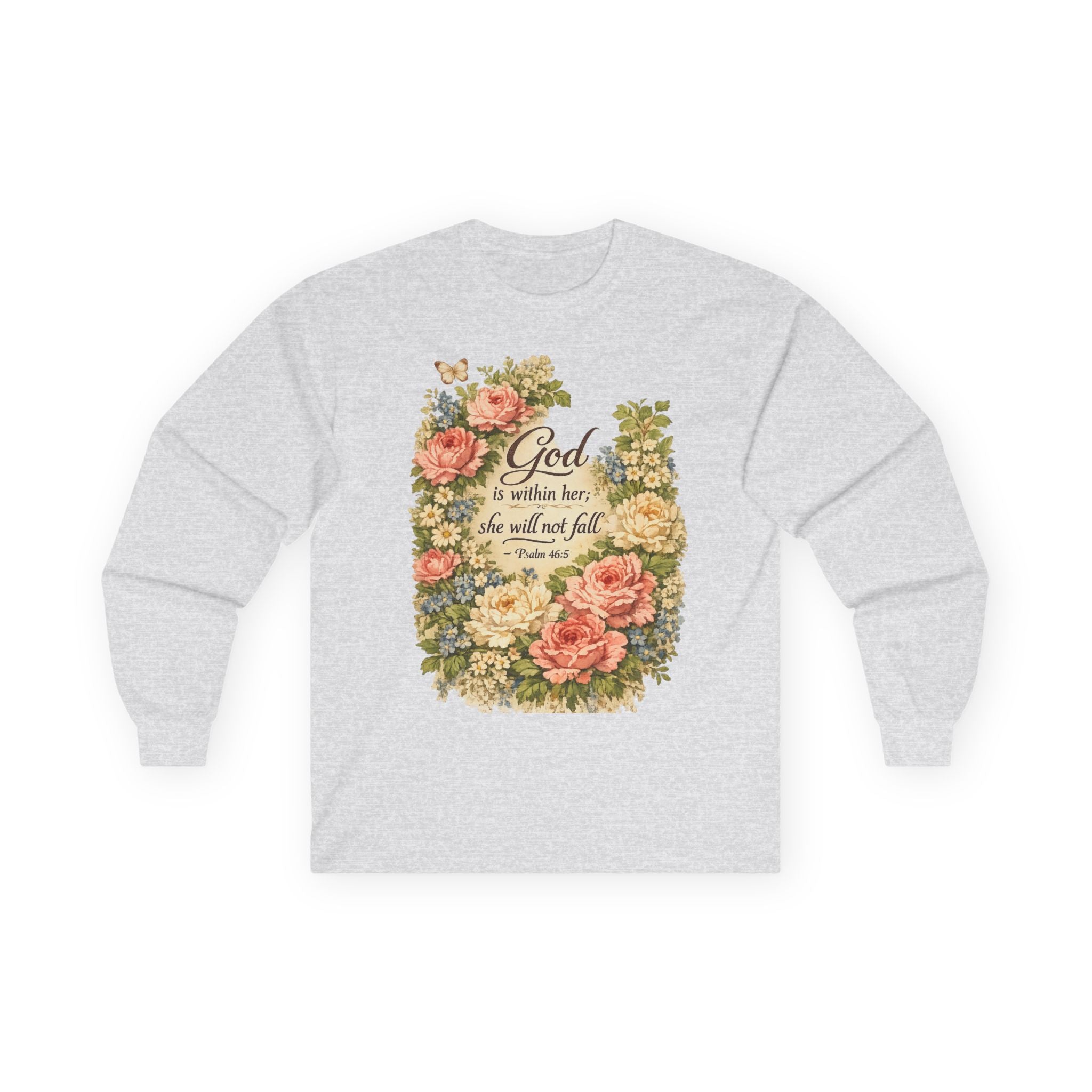 God is Within Her Long Sleeve Tee - Christian Faith Shirt for Women